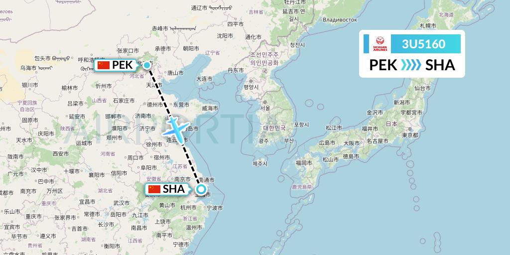 3U5160 Sichuan Airlines Flight Map: Beijing to Shanghai