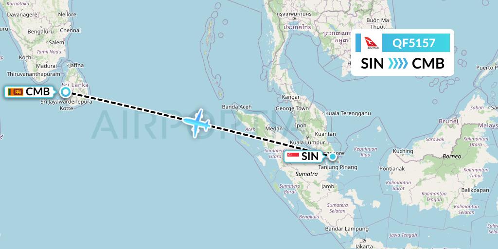 QF5157 Qantas Flight Map: Singapore to Colombo