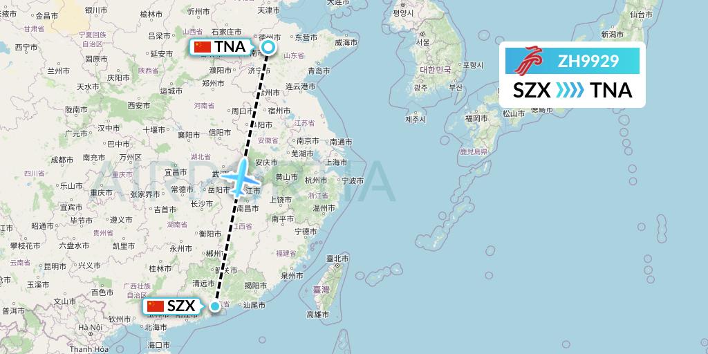 ZH9929 Shenzhen Airlines Flight Map: Shenzhen to Jinan