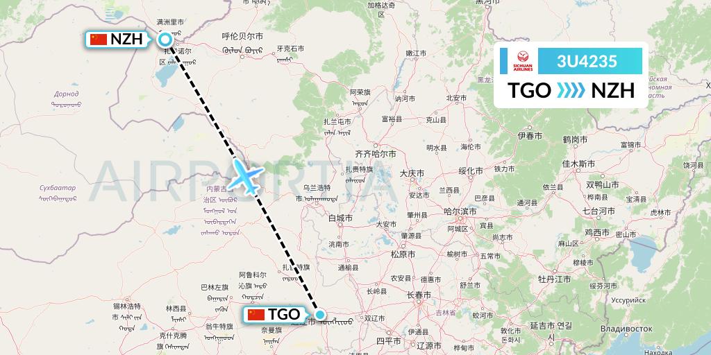 3U4235 Sichuan Airlines Flight Map: Tongliao to Manzhouli