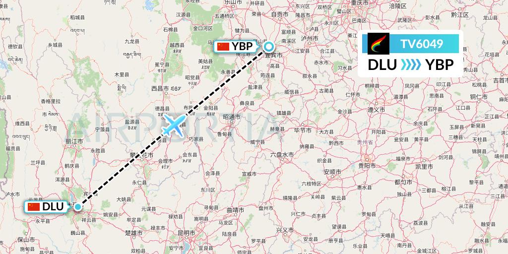TV6049 Tibet Airlines Flight Map: Dali to Yibin