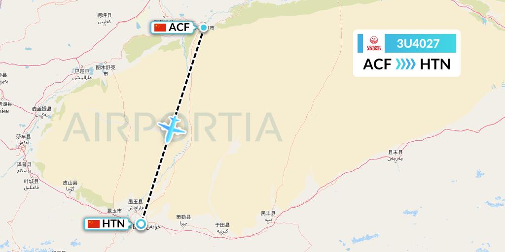 3U4027 Sichuan Airlines Flight Map: Aksu to Hotan