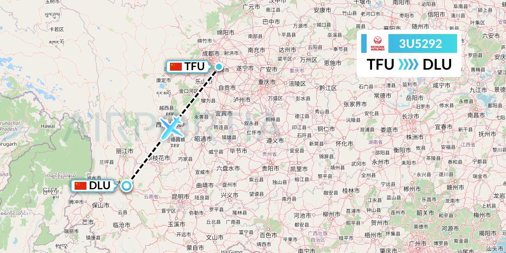 3U5292 Sichuan Airlines Flight Map: Chengdu to Dali