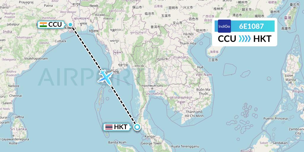 6E1087 IndiGo Airlines Flight Map: Kolkata to Phuket