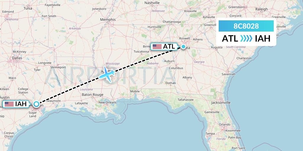 8C8028 Air Transport International Flight Map: Atlanta to Houston