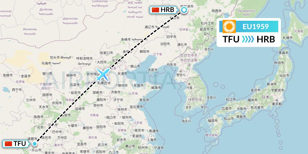 EU1959 Chengdu Airlines Flight Map: Chengdu to Harbin
