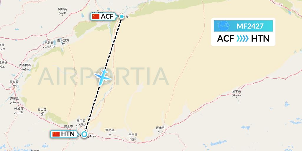 MF2427 Xiamen Airlines Flight Map: Aksu to Hotan