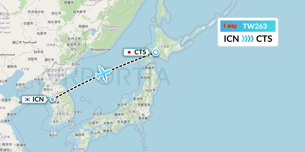 TW263 T'way Air Flight Map: Seoul to Sapporo