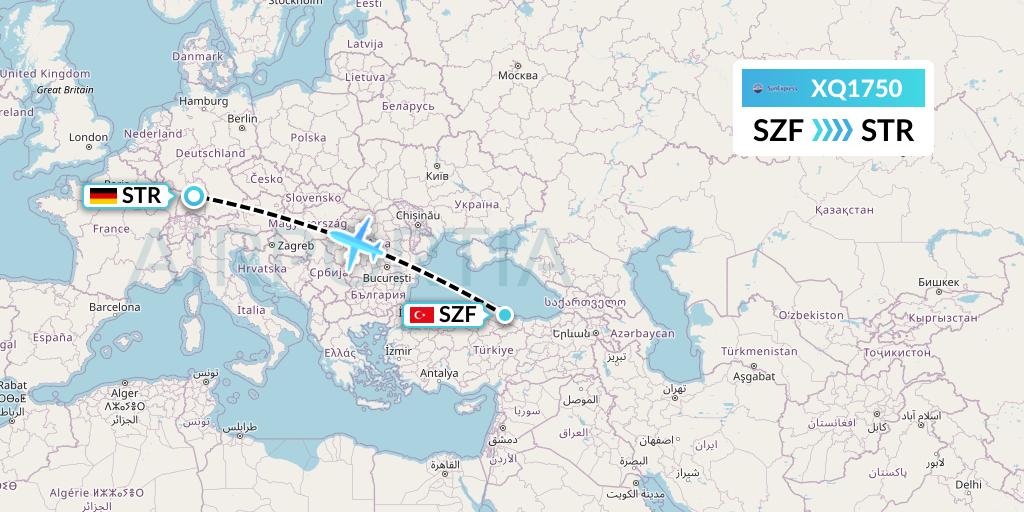 XQ1750 SunExpress Flight Map: Samsun to Stuttgart