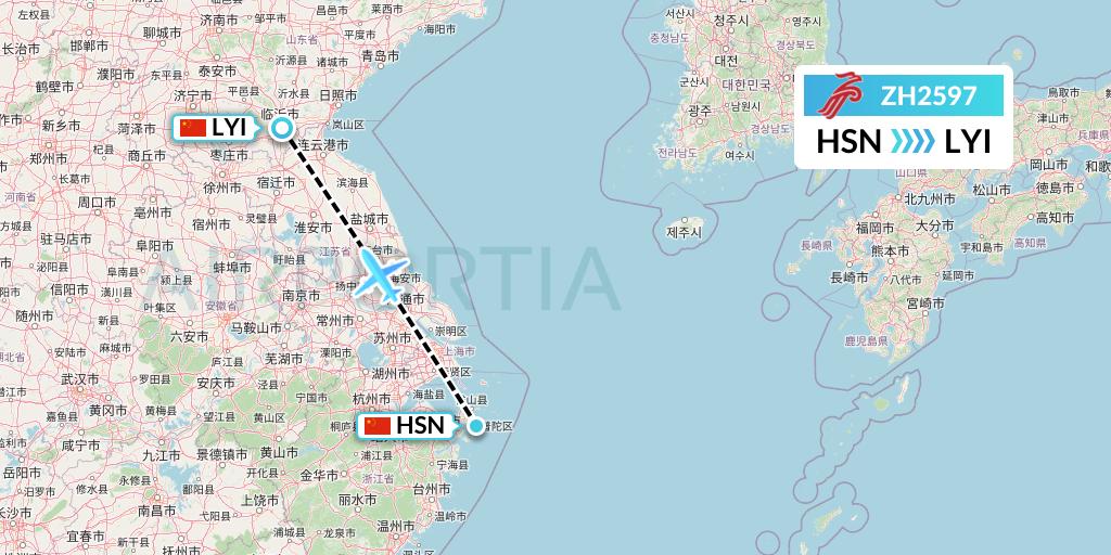 ZH2597 Shenzhen Airlines Flight Map: Zhoushan to Linyi