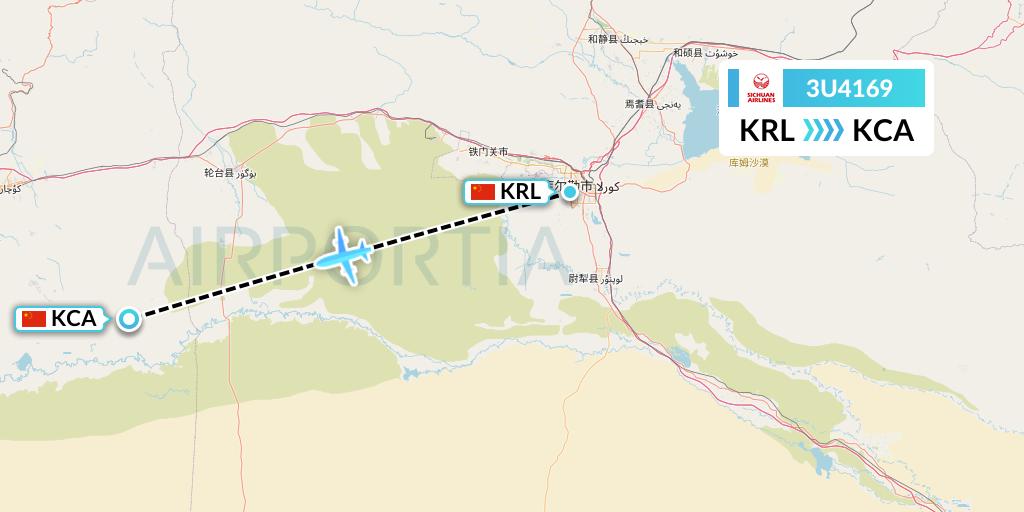 3U4169 Sichuan Airlines Flight Map: Korla to Kuqa