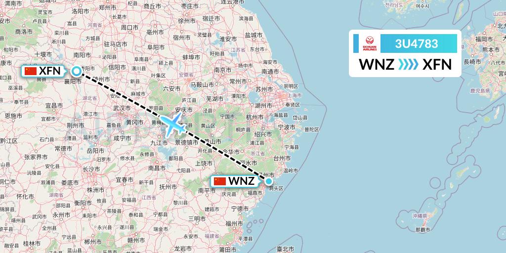 3U4783 Sichuan Airlines Flight Map: Wenzhou to Xiangyang