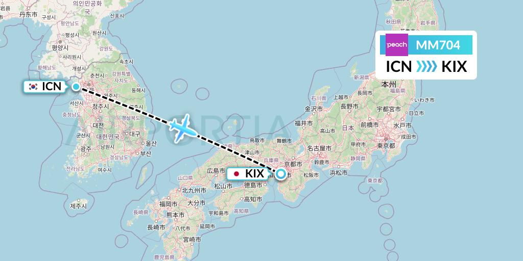 MM704 Peach Aviation Flight Map: Seoul to Osaka