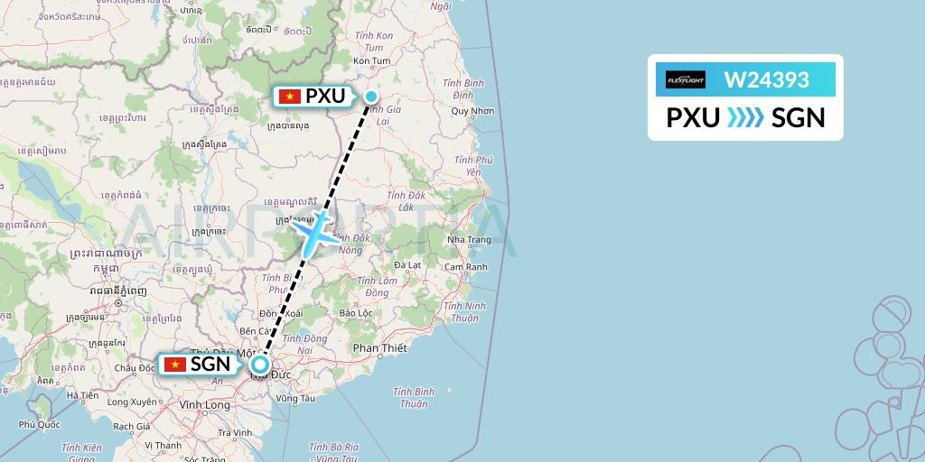 W24393 Flex Flight Flight Map: Pleiku to Ho Chi Minh City