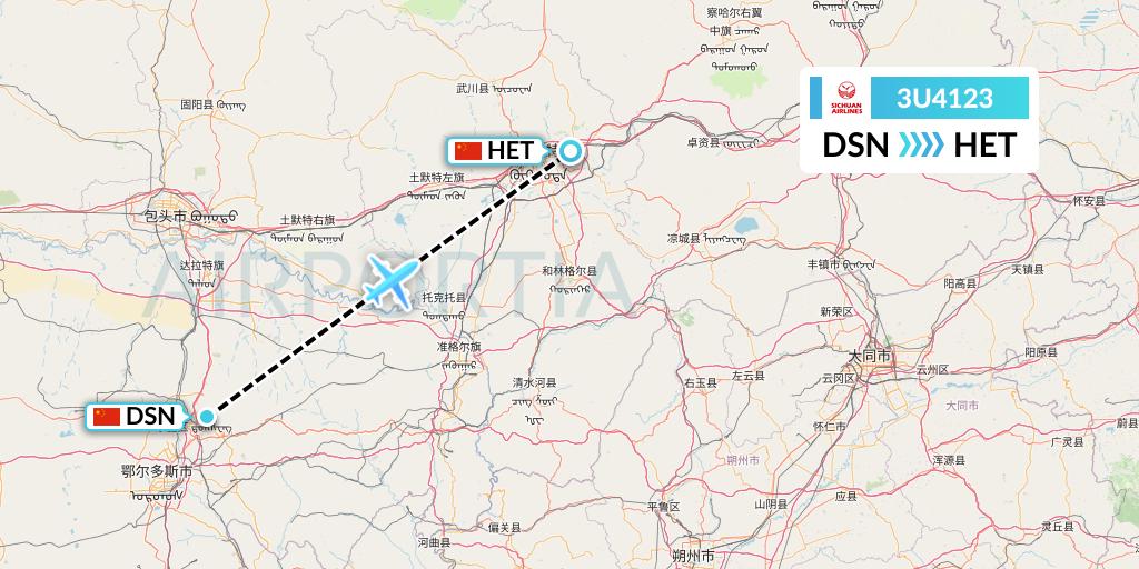 3U4123 Sichuan Airlines Flight Map: Dongsheng to Hohhot