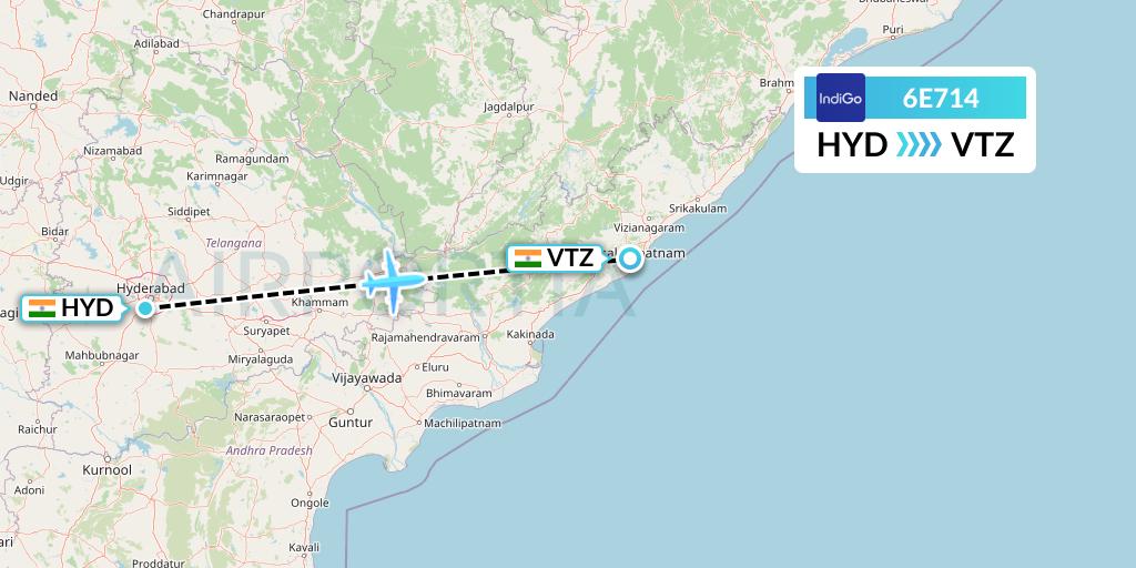6E714 IndiGo Airlines Flight Map: Hyderabad to Visakhapatnam