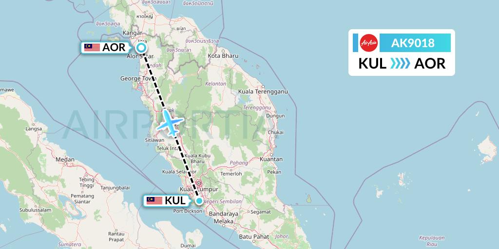 AK9018 AirAsia Flight Map: Kuala Lumpur to Alor Setar