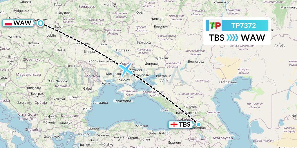 TP7372 TAP Portugal Flight Map: Tbilisi to Warsaw