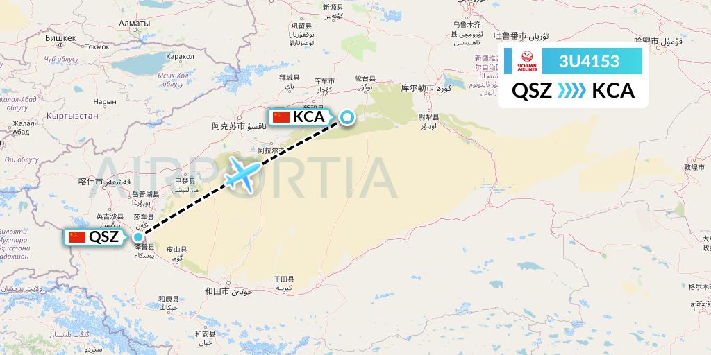 3U4153 Sichuan Airlines Flight Map: Hotan to Kuqa