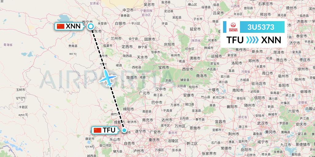 3U5373 Sichuan Airlines Flight Map: Chengdu to Xining