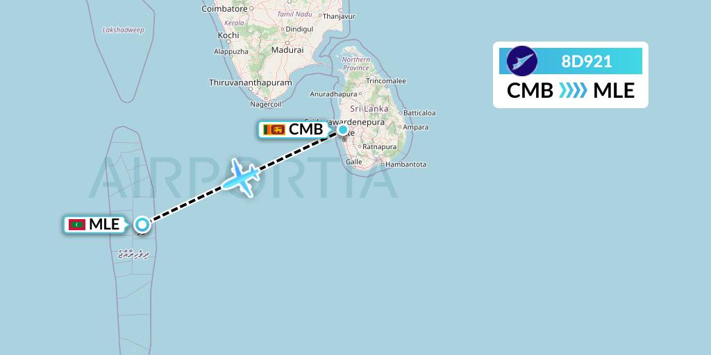 8D921 FitsAir Flight Map: Colombo to Male