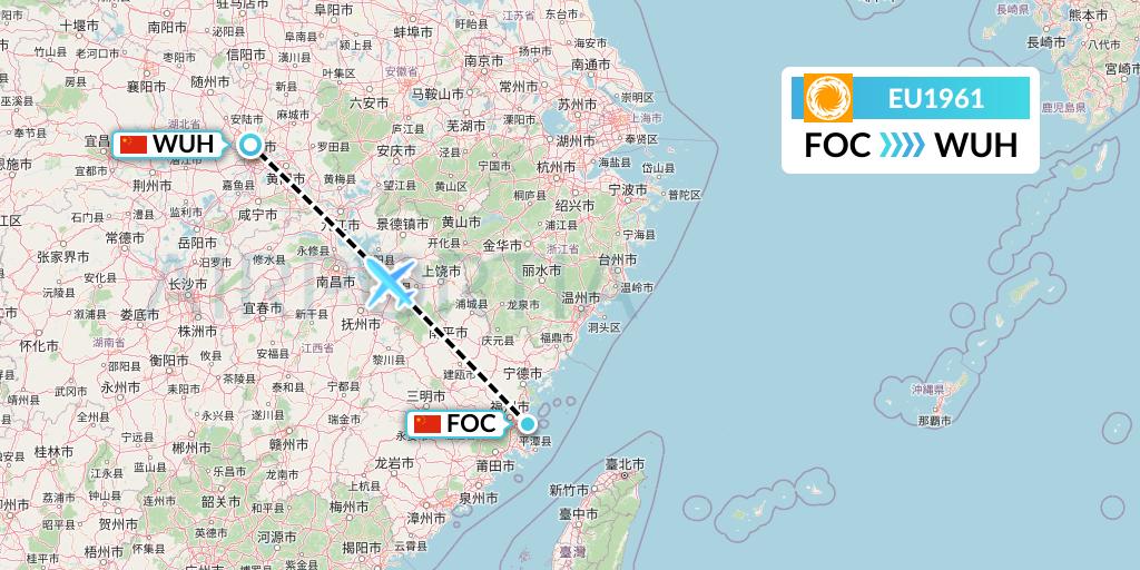 EU1961 Chengdu Airlines Flight Map: Fuzhou to Wuhan