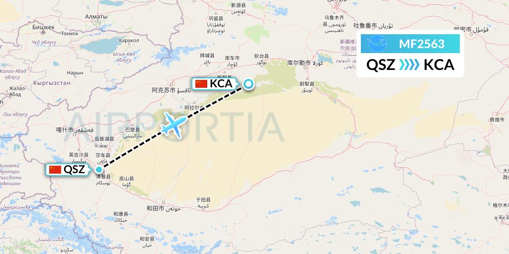 MF2563 Xiamen Airlines Flight Map: Hotan to Kuqa