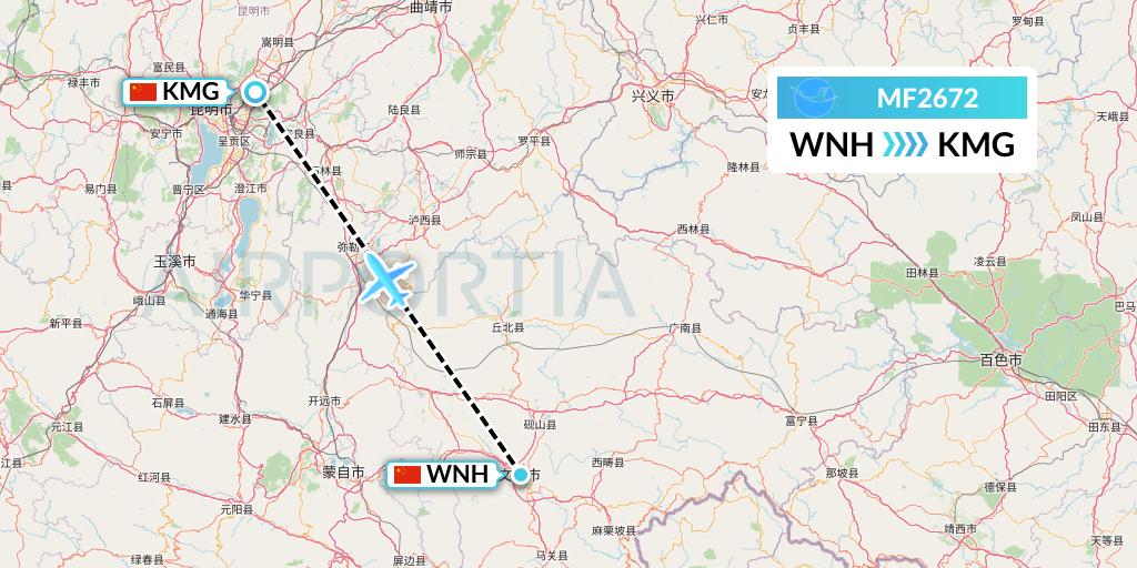 MF2672 Xiamen Airlines Flight Map: Wenshan to Kunming