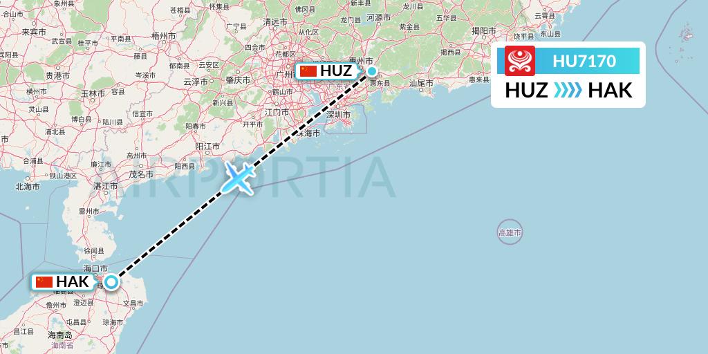 HU7170 Hainan Airlines Flight Map: Huizhou to Haikou