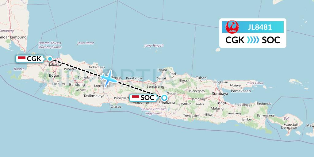 JL8481 Japan Airlines Flight Map: Jakarta to Surakarta