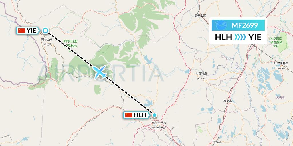 MF2699 Xiamen Airlines Flight Map: Ulanhot to Arxan