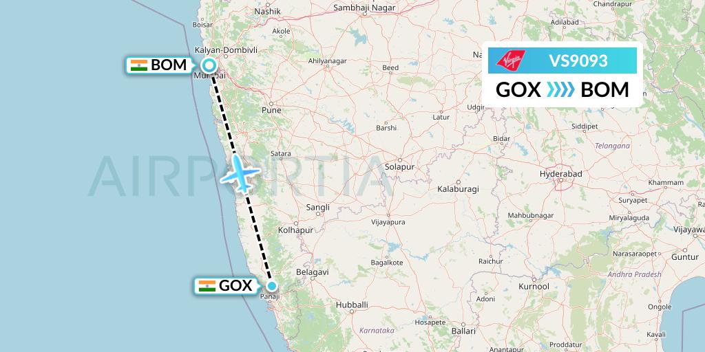 VS9093 Virgin Atlantic Airways Flight Map: Goa to Mumbai