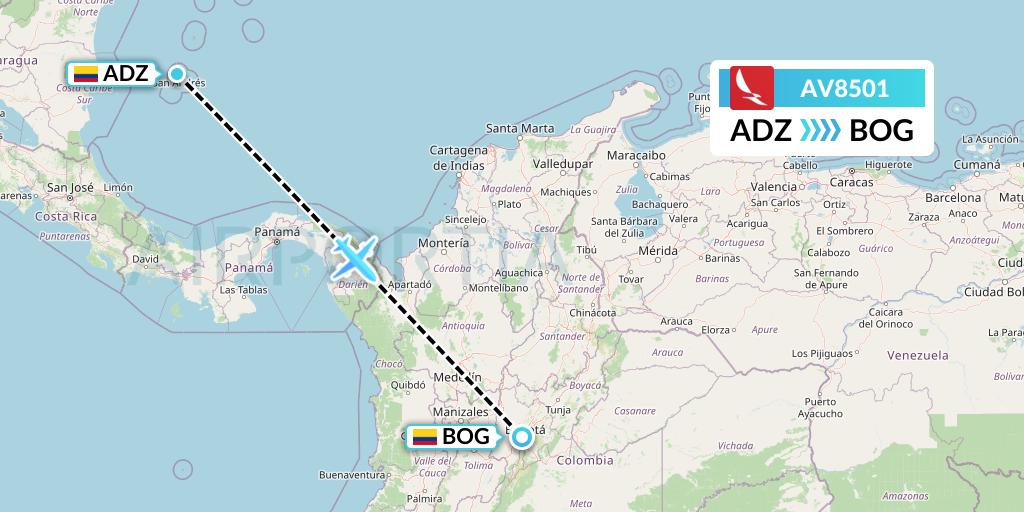 AV8501 Avianca Flight Map: San Andres Island to Bogota