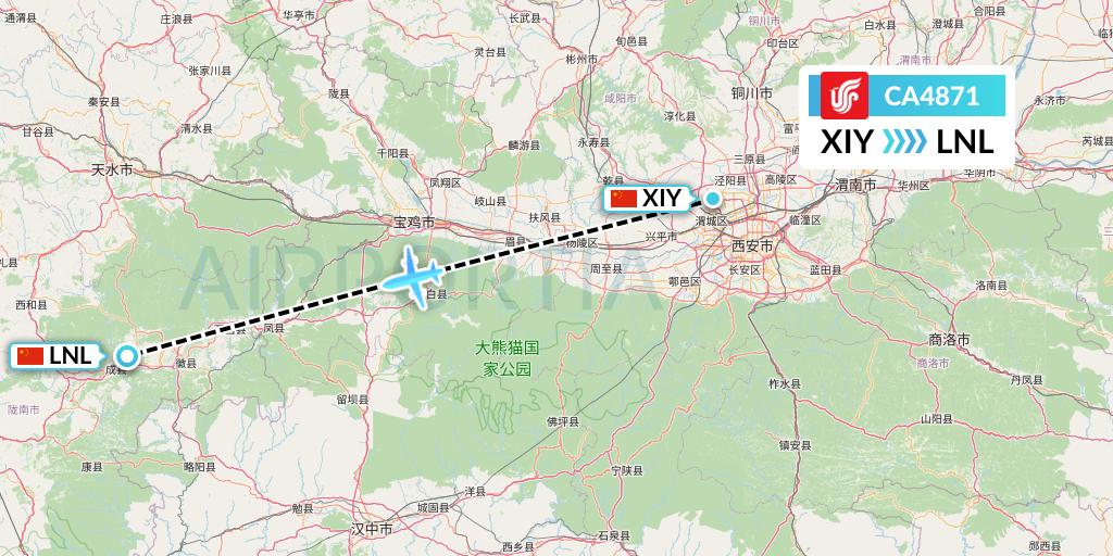 CA4871 Air China Flight Map: Xi'an to Tianshui