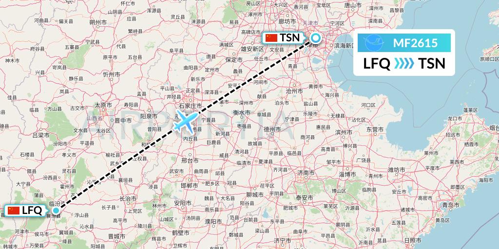 MF2615 Xiamen Airlines Flight Map: Yulin to Tianjin
