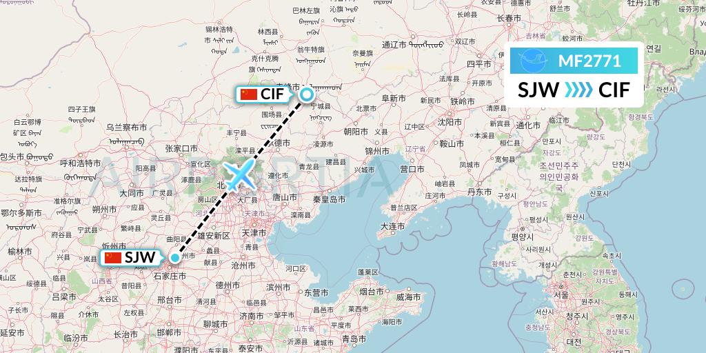 MF2771 Xiamen Airlines Flight Map: Shijiazhuang to Chifeng