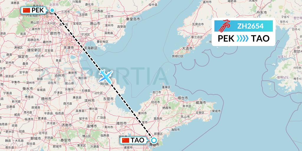 ZH2654 Shenzhen Airlines Flight Map: Beijing to Qingdao