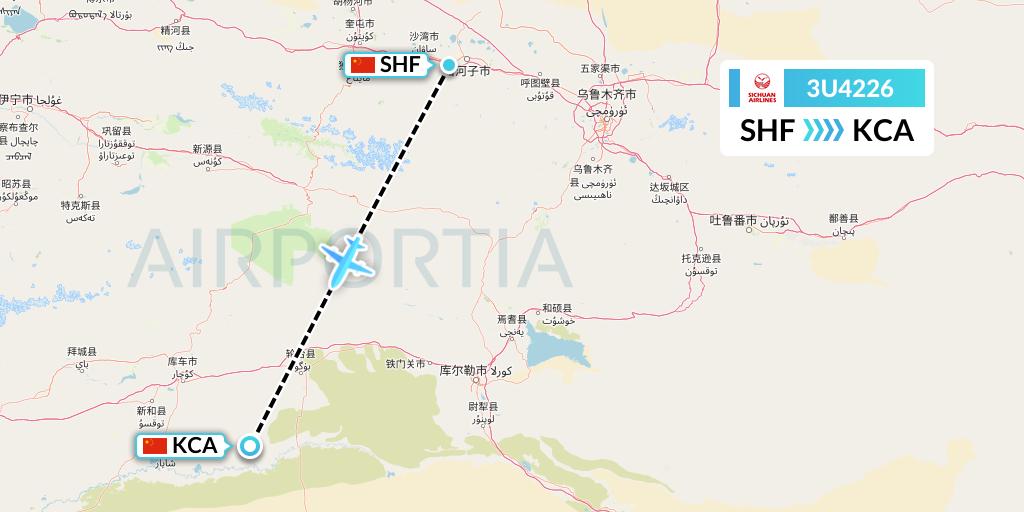 3U4226 Sichuan Airlines Flight Map: Shihezi to Kuqa