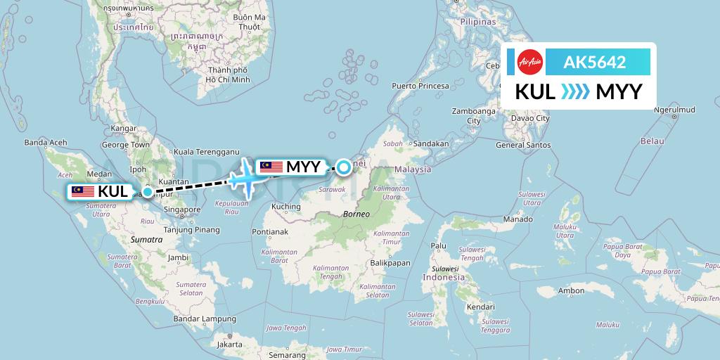 AK5642 AirAsia Flight Map: Kuala Lumpur to Miri