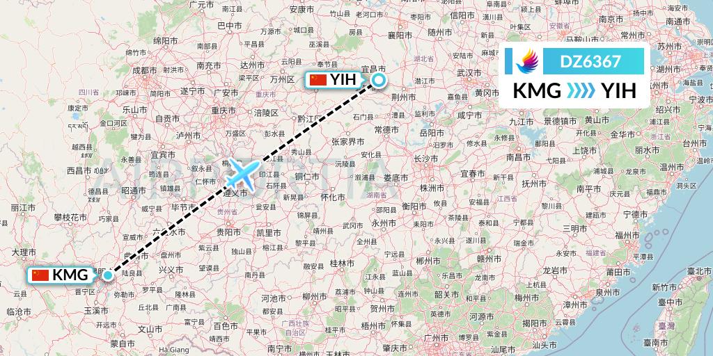 DZ6367 Donghai Airlines Flight Map: Kunming to Yichang