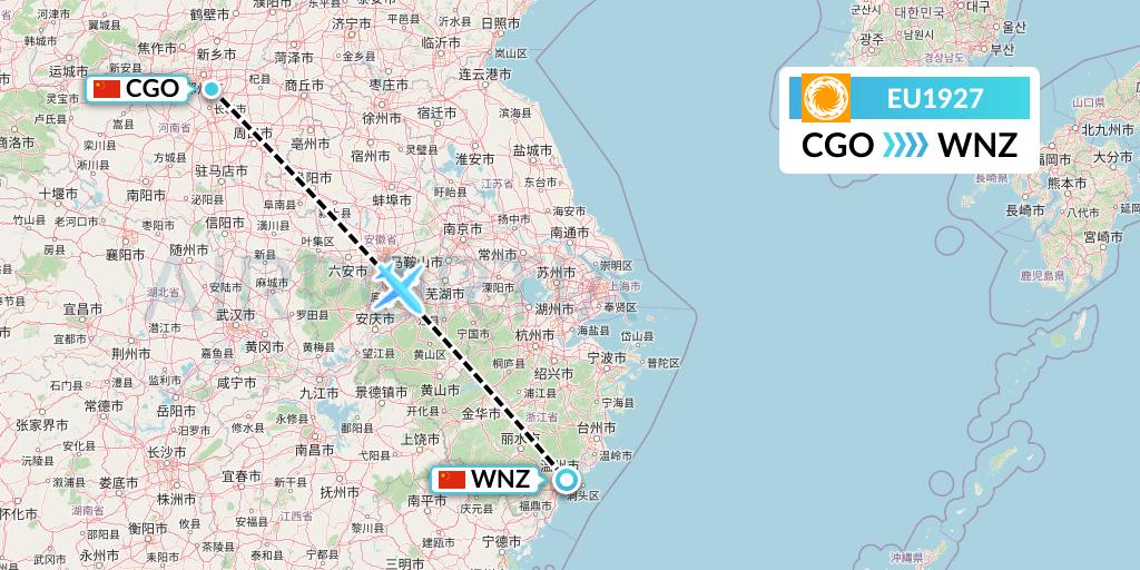 EU1927 Chengdu Airlines Flight Map: Zhengzhou to Wenzhou