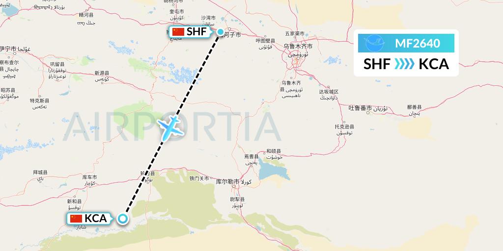 MF2640 Xiamen Airlines Flight Map: Shihezi to Kuqa