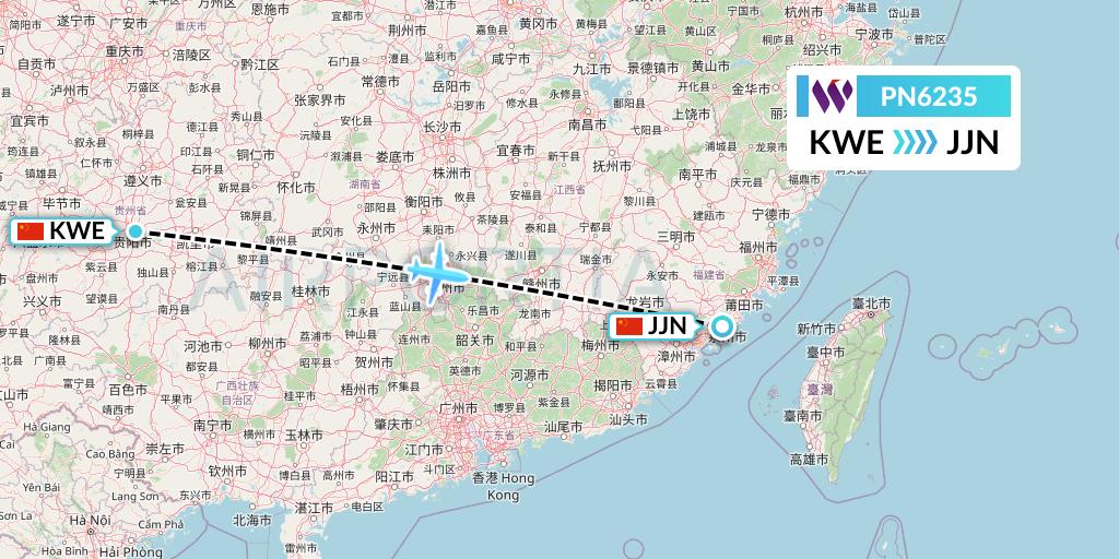 PN6235 China West Air Flight Map: Guiyang to Jinjiang