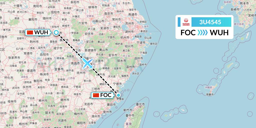 3U4545 Sichuan Airlines Flight Map: Fuzhou to Wuhan