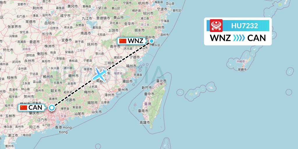 HU7232 Hainan Airlines Flight Map: Wenzhou to Guangzhou