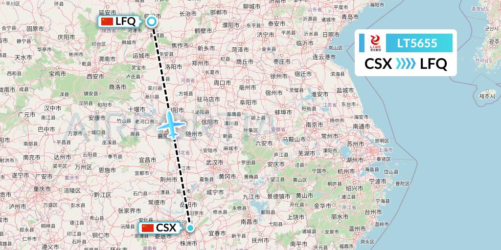 LT5655 LongJiang Airlines Flight Map: Changsha to Yulin
