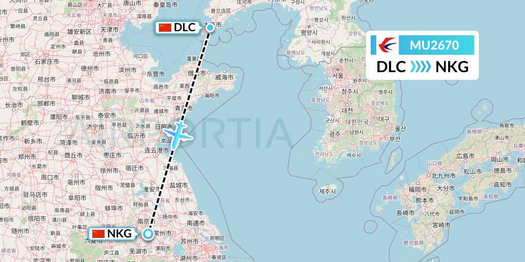 MU2670 China Eastern Airlines Flight Map: Dalian to Nanjing