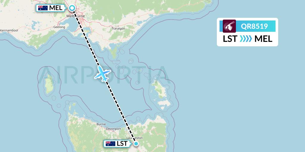 QR8519 Qatar Airways Flight Map: Launceston to Melbourne