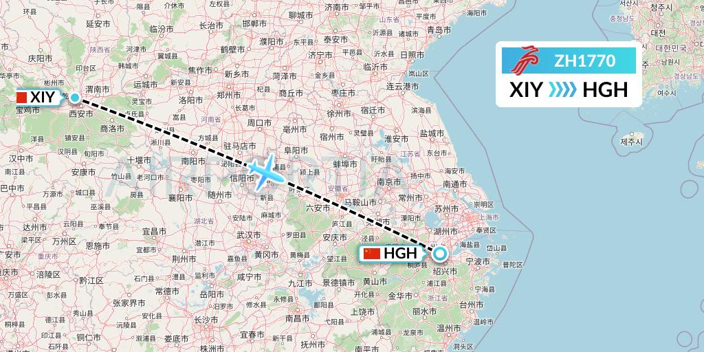ZH1770 Shenzhen Airlines Flight Map: Xi'an to Hangzhou