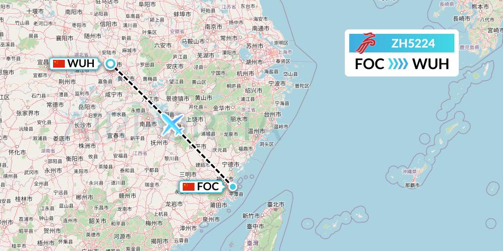 ZH5224 Shenzhen Airlines Flight Map: Fuzhou to Wuhan